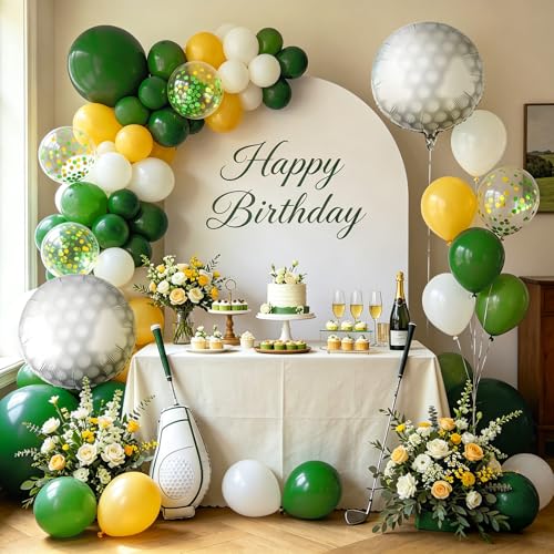 Golf Party Balloon Set - 12 Inch Green & Yellow Latex + 18 Inch Foil