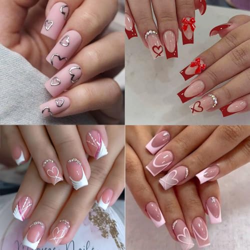 GUAACCB 8-Sheet 3D Heart Nail Stickers Self-Adhesive Love Decals