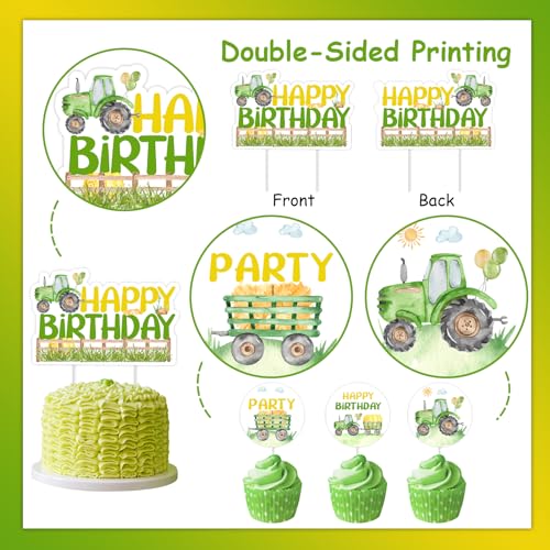 Tractor Birthday Decoration Set - 13pcs Cake & Cupcake Toppers