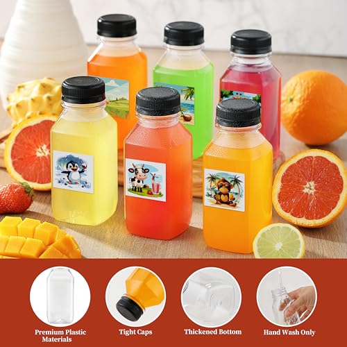 6-Pack 10oz Reusable Juice Bottles with Cute Animal Labels