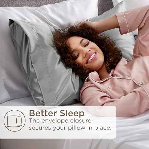 Bedsure Satin Pillowcase Set of 4 - Queen 20x30 Inches Silver Grey