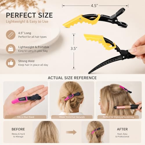 Professional Hair Styling Alligator Clips - Double-Hinged Wide Teeth Sectioning Hair Clips 10 Pack