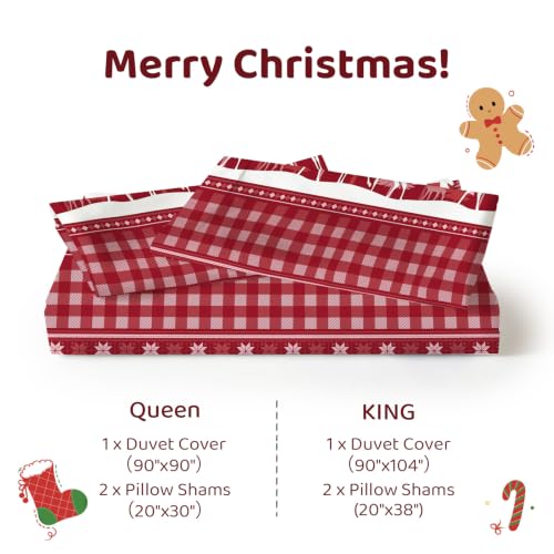 Luxudecor Christmas Bedding Set King Size Reindeer Red Duvet Cover & Pillow Shams