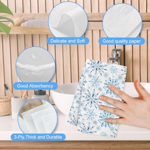 Christmas Snowflake Guest Napkins - Watercolor Blue Disposable Party Towels