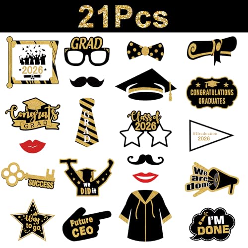 Graduation Photo Booth Props Set - 21 PCS Class of 2026 Decor