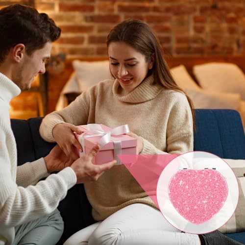 Dimeho Heart Shaped Compact Folding Mirror - Double Sided Portable Travel Makeup Vanity Mirror with 2X Magnification, Pink-Silver Glitter