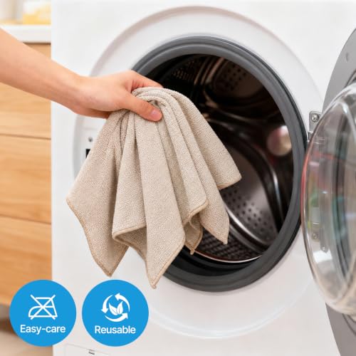 QYL Microfiber Cleaning Cloths, 12 Pack Beige 11.8" x 11.8"