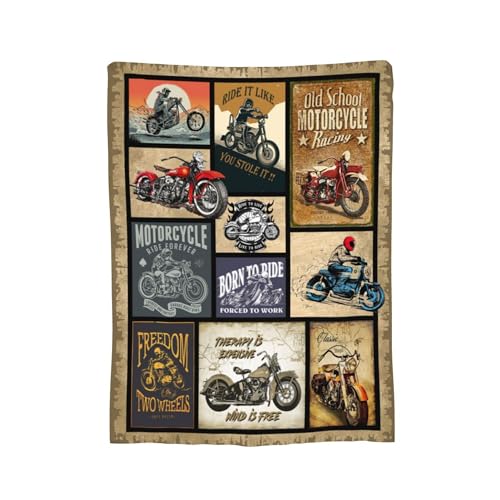 Motorcycle Throw Blanket for Men, Soft Flannel Fleece 50x40 Inches
