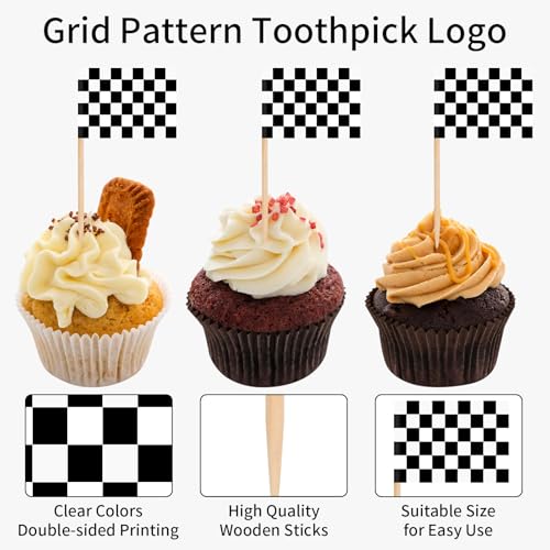100 Racing Flag Toothpicks | Cupcake Toppers for Parties