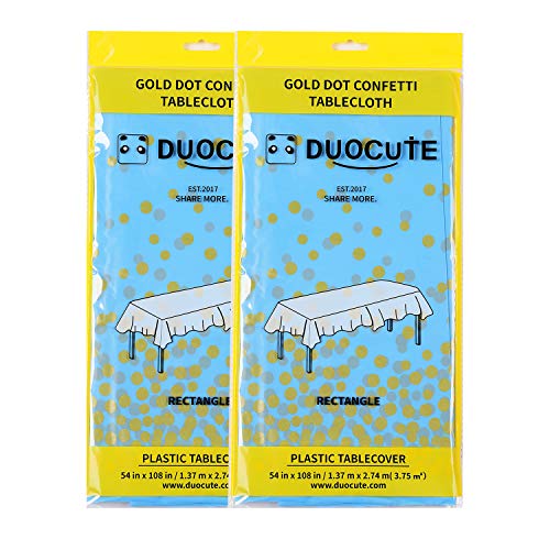Blue Gold Foil Dot Disposable Tablecloths - 2 Pack, 54x108 inch