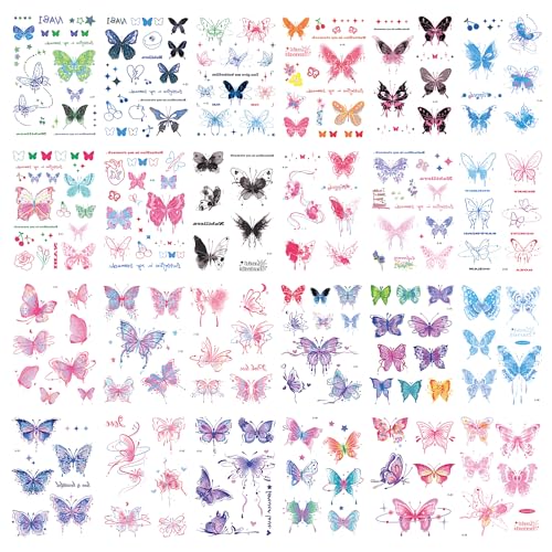 Butterfly Temporary Tattoos - 24 Sheets Watercolor Fake Tattoos