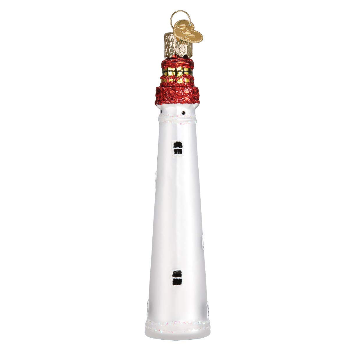 Old World Christmas Cape May Lighthouse Glass Blown Ornament for Christmas Tree, Handcrafted Holiday Decoration, Landmark Collection