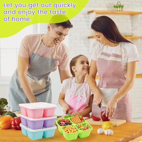 YANLIFY 4-Pack Snack Bento Box - Stackable Divided Food Containers (4 Colors)