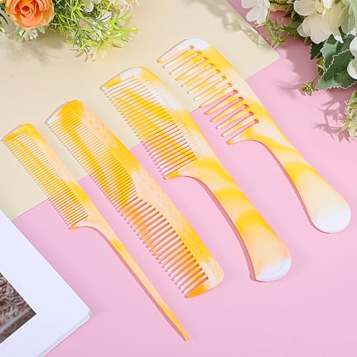 Qulkws 4-Piece Yellow Hair Comb Set for Styling, Detangling and Braiding