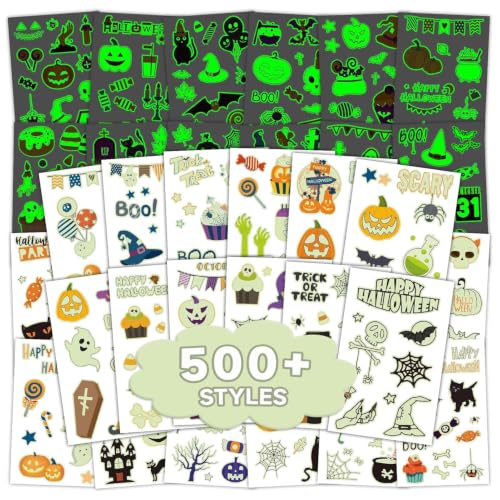 EMOME Glow in the Dark Halloween Temporary Tattoos for Kids, 56 Sheets