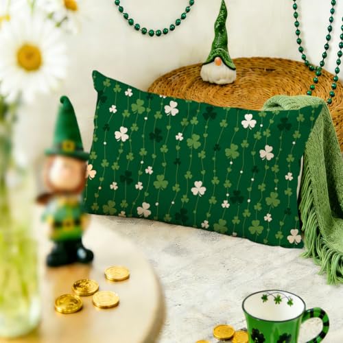 St. Patrick's Day Green Shamrock Throw Pillow Cover 12x20"