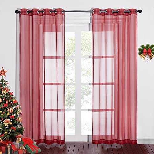 NICETOWN Voile Sheer Curtains - Haute Red 54" x 84" (Pack of 2)