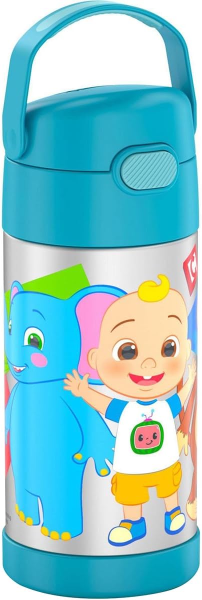 THERMOS FUNTAINER Water Bottle - 12 Ounce Kids Stainless Steel Vacuum Insulated with Straw - Cocomelon Design