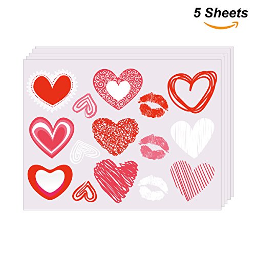 Valentine's Day Heart Window Clings - 5 Sheets Reusable Decor