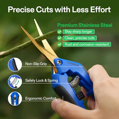 VIVOSUN 6.5 Inch Pruning Shears - Ergonomic Garden Scissors, 12-Pack with Curved Stainless Steel Blades for Precision Trimming