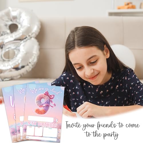 EXW 20 Pack Cloud 9th Birthday Invitations with Envelopes, 4x6 Fill-In Party Invites