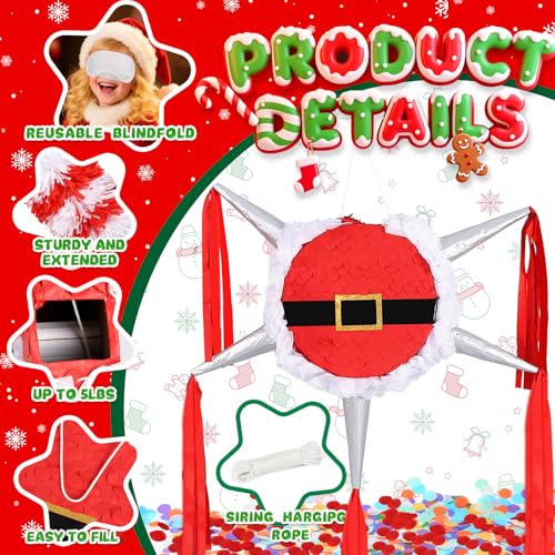 Large Santa Claus Star Piñata for Christmas Party – Includes Bat Mask Rope