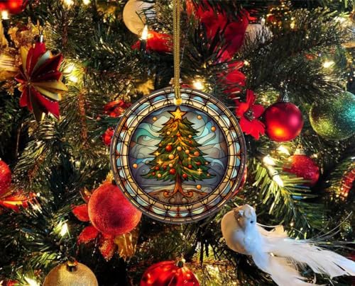 Ceramic Christmas Tree Ornament - Stained Glass Fruit Design