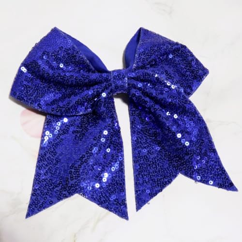 JOYRUBY 7 Inch Large Sequin Deep Blue Hair Bow Clip Cheer Bow