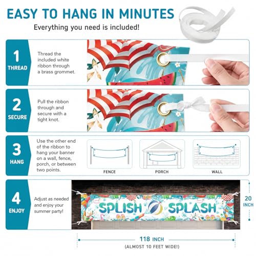 Large Summer Pool Party Banner - 118 x 20 Inch Outdoor Decoration