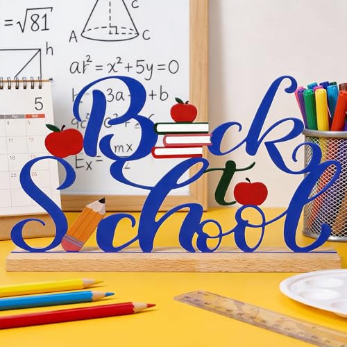 Back to School Metal Sign Table Decor with Wooden Base