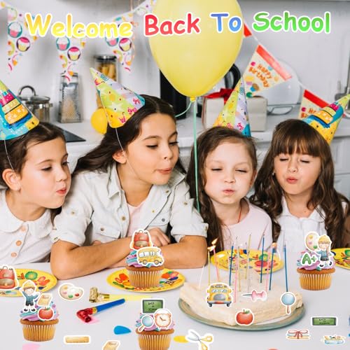 40PCS Edible Back to School Cupcake Toppers Wafer Paper Decorations