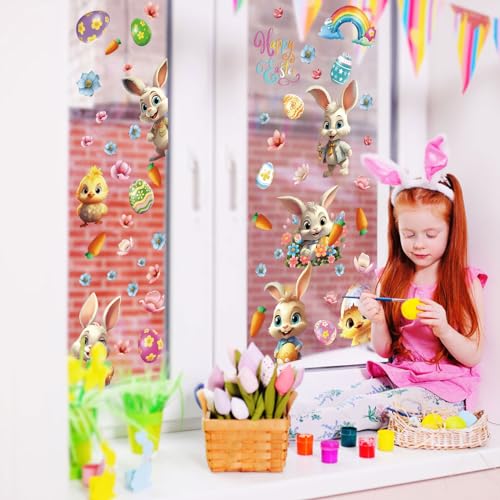 Easter Window Clings - 8 Sheets of Bunny, Chick, Egg Decals
