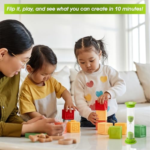 10 Minute Sand Timer for Kids - Green Hourglass Set of 4