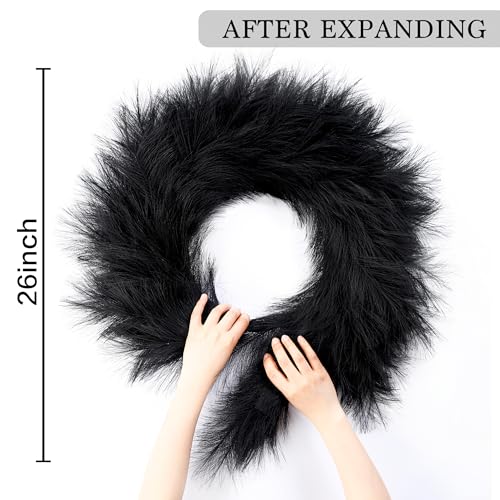 Black Pampas Grass Wreath 26 Inch Faux Boho Farmhouse Wall Decor for All Seasons