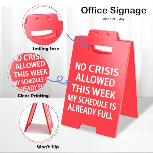 No Crisis Allowed Desk Sign - Funny Office Decor for Coworkers (Red)