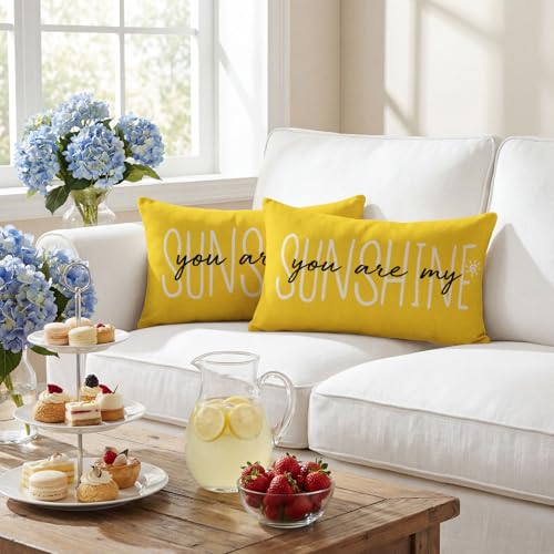 Yellow Sunflower Throw Pillow Covers Set of 2 12x20 Inches Home Decor