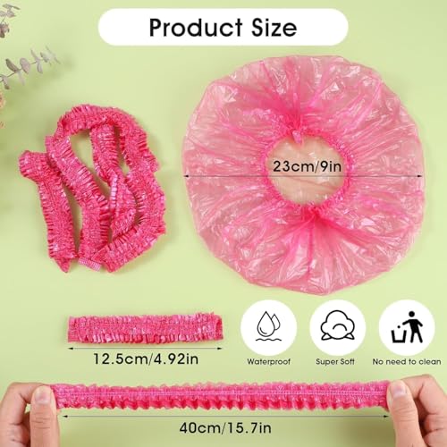Pink Disposable Shower Caps 100 Pack Large Elastic Plastic Hair Caps