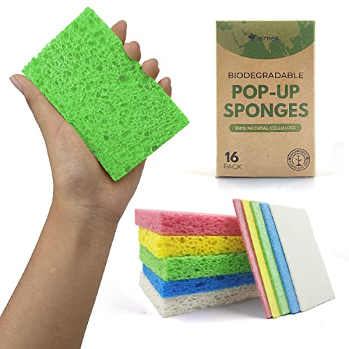 AIRNEX Compressed Cellulose Sponges - 16 Pack Natural Non-Scratch Dish Sponge