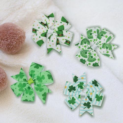 St. Patrick's Day Glitter Shamrock Hair Bow Clips 4-Pack