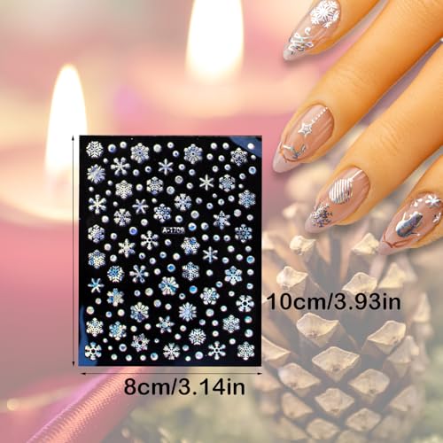 Nudurom 36 Sheets Christmas Snowflake Nail Stickers, Self-Adhesive Winter Holiday Nail Art Decals in White Silver Gold