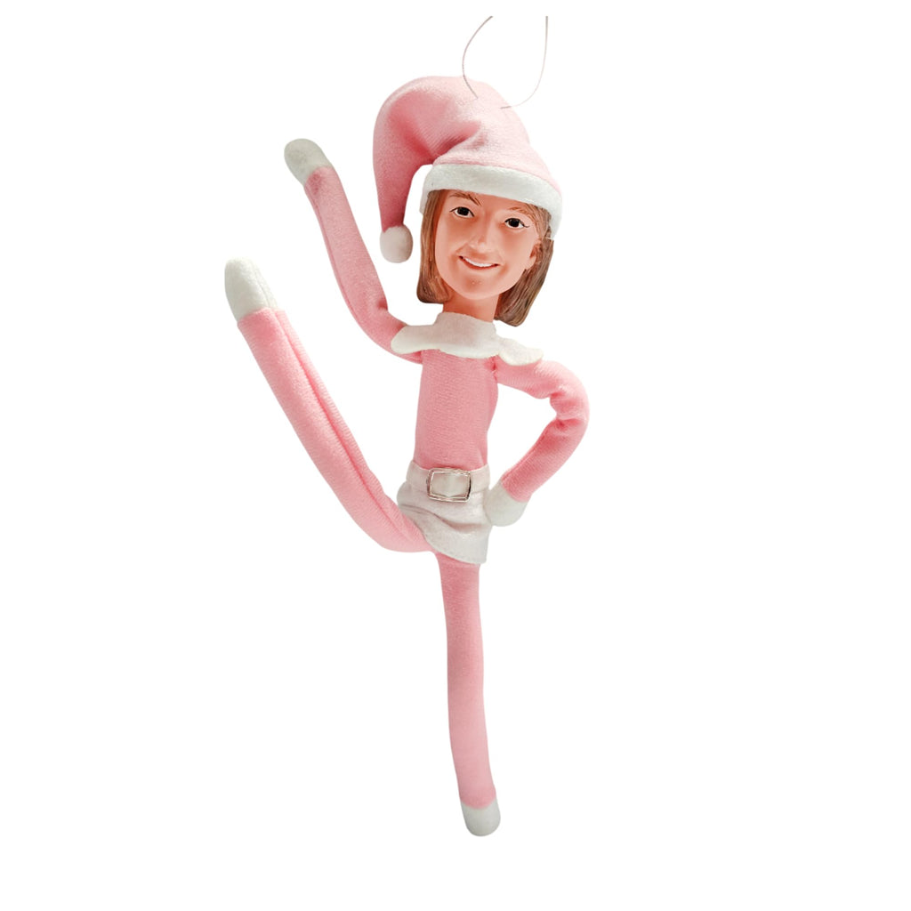 Party Monkeys Bend and Pose Pink Timeless Holiday Charm Martha Elf 35cm Ornament – Handmade Pink Christmas Elf Decoration for Tree, Mantel, Shelf, and Holiday Party Décor
