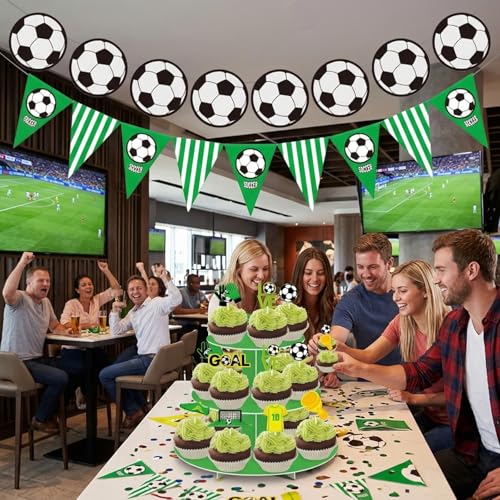 20-Piece Soccer Party Decorations Set with Banners & Cupcake Toppers
