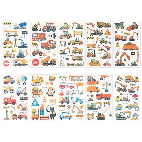 Cars and Trucks Temporary Tattoos for Kids 10 Sheets Construction Vehicle Party Favors