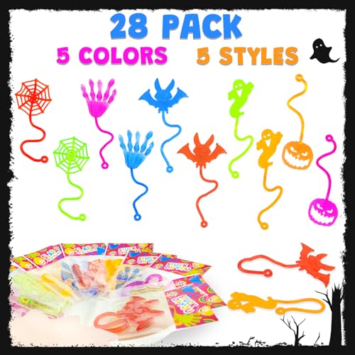 Halloween Sticky Hands Toys - 28 Pack Non-Candy Treats for Kids