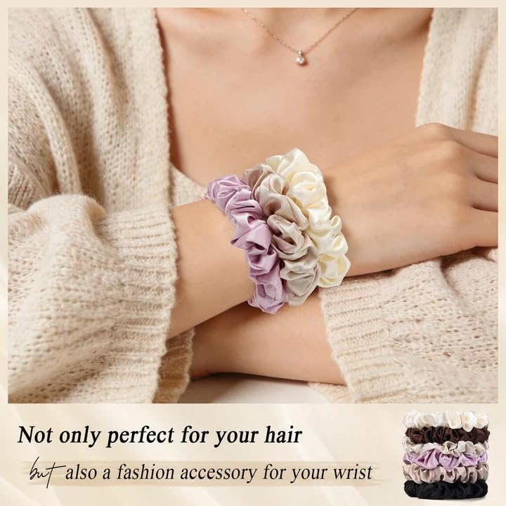 WantGor Satin Hair Scrunchies for Women No Damage Silk Hair Ties