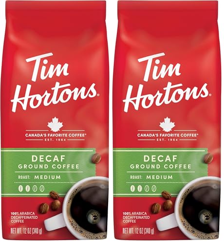 Tim Hortons Decaffeinated Ground Coffee, 100% Arabica, 12oz (Pack of 2)