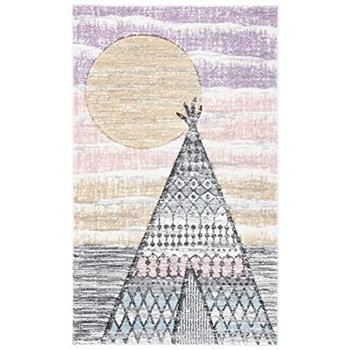 SAFAVIEH Carousel Kids Collection Accent Rug - 2' x 3', Grey & Pink, Boho Design, Non-Shedding & Easy Care, Ideal for High Traffic Areas for Boys & Girls in Playroom, Nursery, Bedroom (CRK117F)