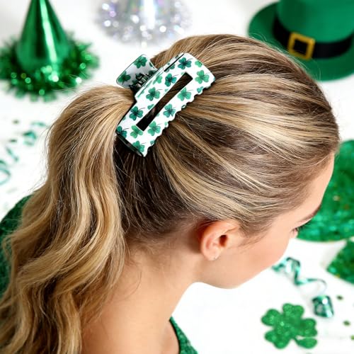 St. Patrick's Day Green Shamrock Hair Claw Clip - Non-Slip Acrylic