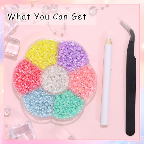 RODAKY 3000Pcs 3mm Flatback Half Pearls for Nail Art and Crafting