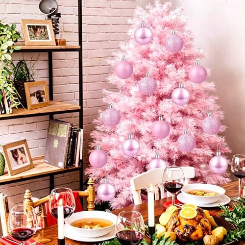 Pink Christmas Ornaments Balls - 24 Count 2.4 Inch Shatterproof Holiday Decor